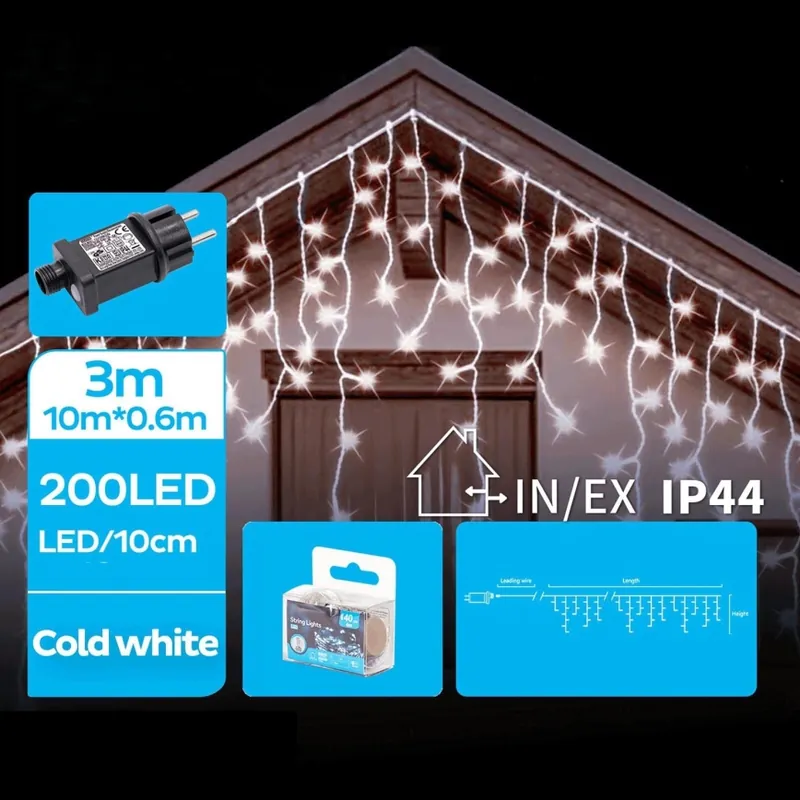 Última Versión Brilagi - LED Guirnalda de Navidad para exterior 200xLED/8 funciones 13x0,6m IP44 blanco frío