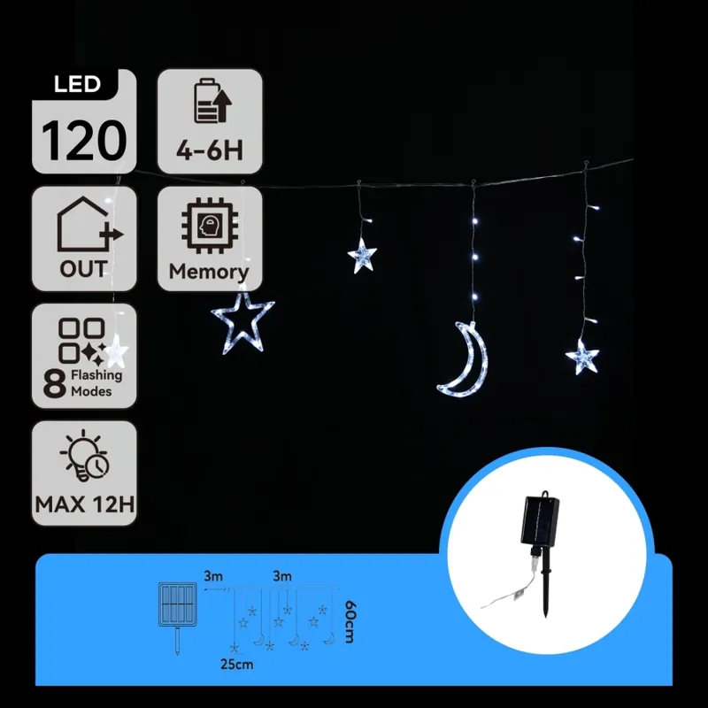 Aigostar - Cadena de luces LED solar para Navidad 120 LEDs/8 funciones 3x0,6 m 500 mAh IP65 blanco frío Garantía De Devolución De Dinero