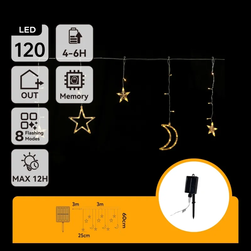 Aigostar - Guirnalda LED solar navideña 120xLED/8 funciones 3x0,6m 500 mAh IP65 blanco cálido Envío Internacional
