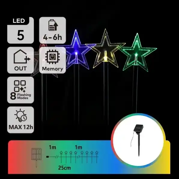 Aigostar - Lámpara solar navideña LED RGBY 5xLED/1,2V/8 funciones 1m IP65 800mAh estrellas A Buen Precio