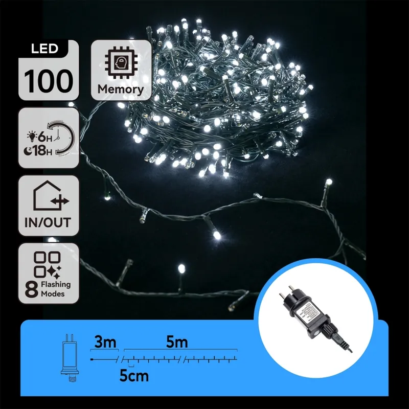 Tendencia Aigostar - Guirnalda navideña LED para exterior 100xLED/8 funciones 8m IP44 blanco frío