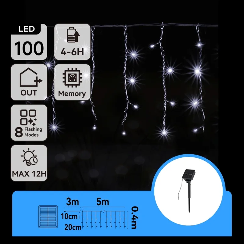 Aigostar - Guirnalda solar LED navideña 100xLED/8 funciones 8x0,4m IP65 blanco frío 800 mAh Máxima Calidad