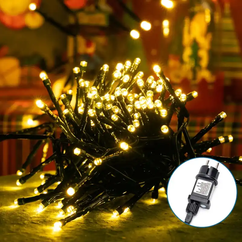 Aigostar - Guirnalda de luces LED para exterior 600 LEDs/8 funciones, 18 m, IP44, blanco cálido Devolución Gratuita
