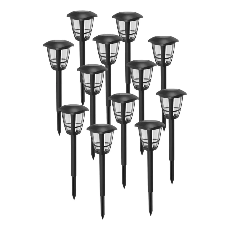 Aigostar - Pack de 12 lámparas solares LED LED/0,06W/2V 33,8 cm 6500K 100 mAh IP44 negras Garantía De Devolución De Dinero