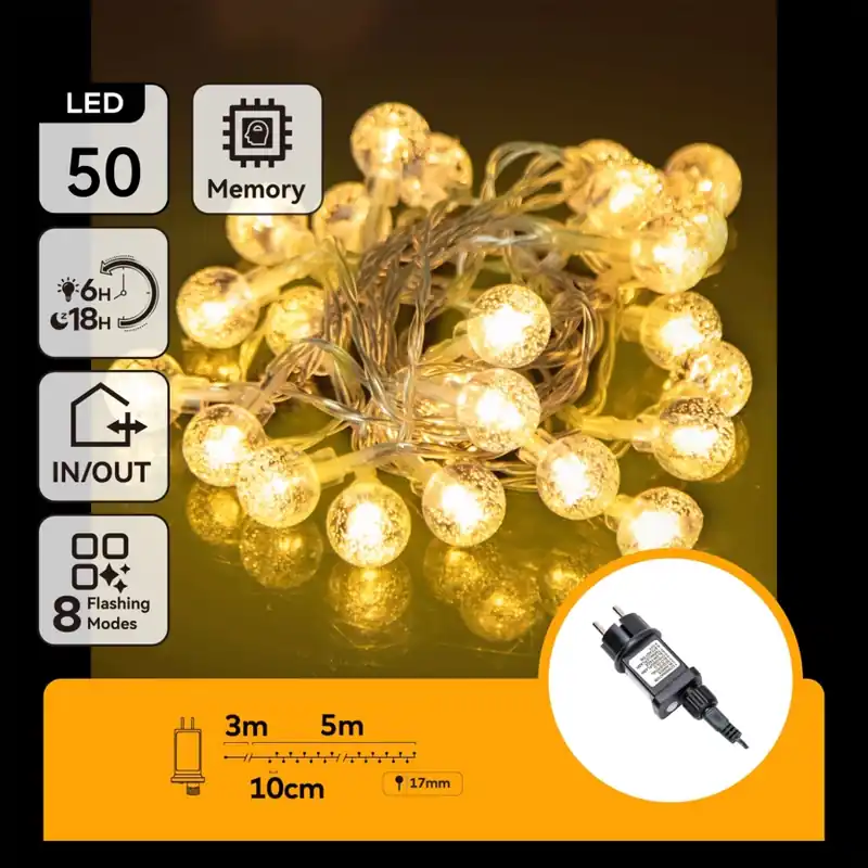 Aigostar - Guirnalda de Navidad LED para exterior, 50 LEDs, 8 funciones, 8 m, IP44, blanco cálido No Te Lo Pierdas