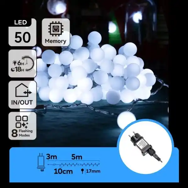 Aigostar - Guirnalda LED decorativa para exterior 50 LED/8 funciones 5 m IP44 blanco frío Comprar En Línea