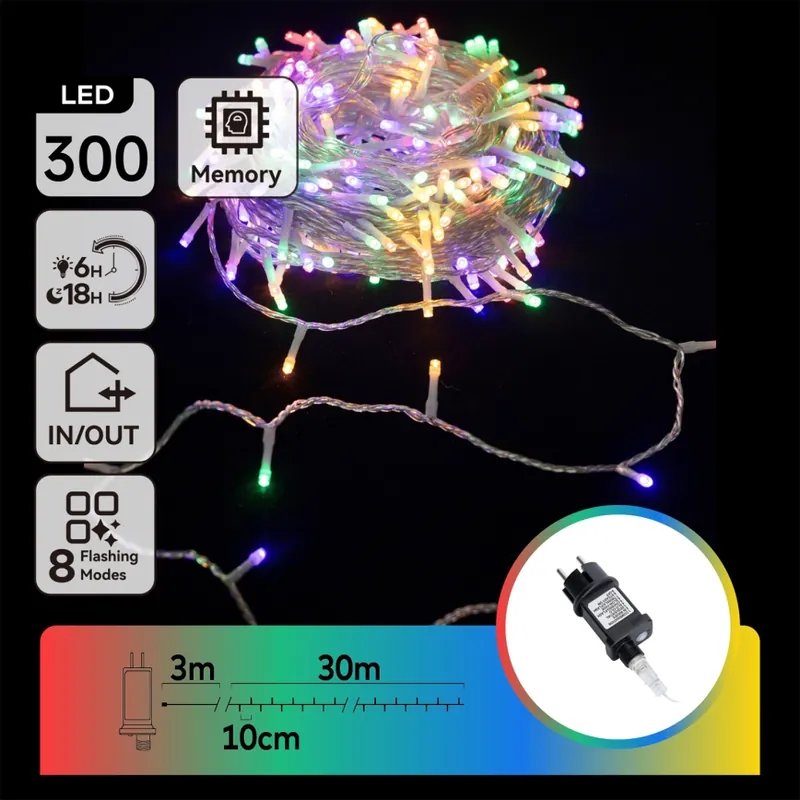 Aigostar - Guirnalda navideña LED para exterior 300 LEDs/8 funciones 33 m IP44 multicolor Precio Bajo