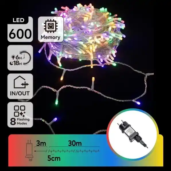 Última Versión Aigostar - Cadena de luces navideñas LED para exterior 600 LED/8 modos 30 m IP44 multicolor