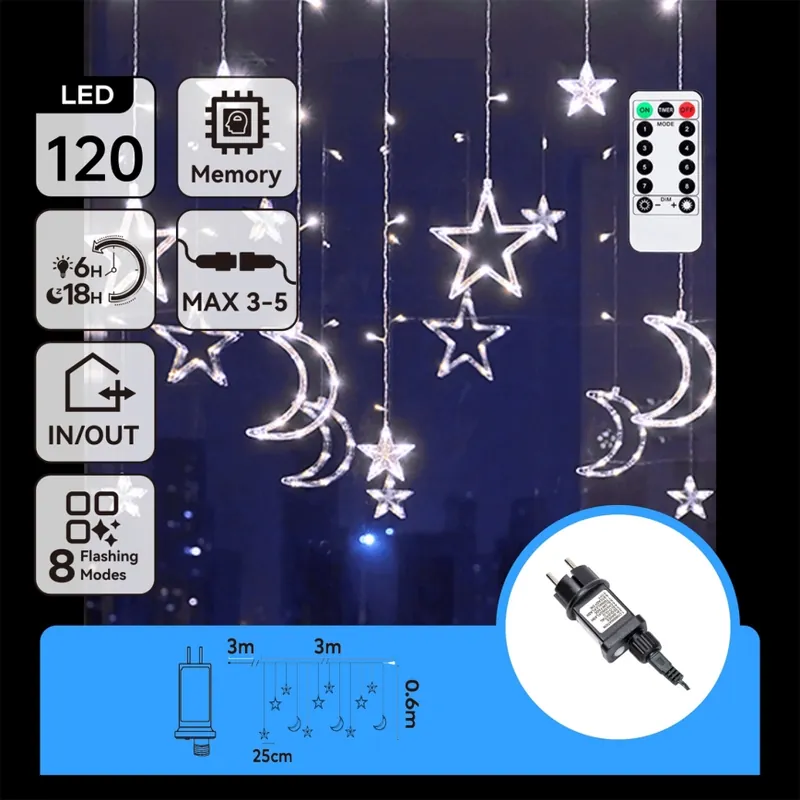 Aigostar - Guirnalda navideña LED para exterior 120xLED/6W/230V/8 funciones 3x0,6m IP44 blanco frío + control remoto Súper Precio