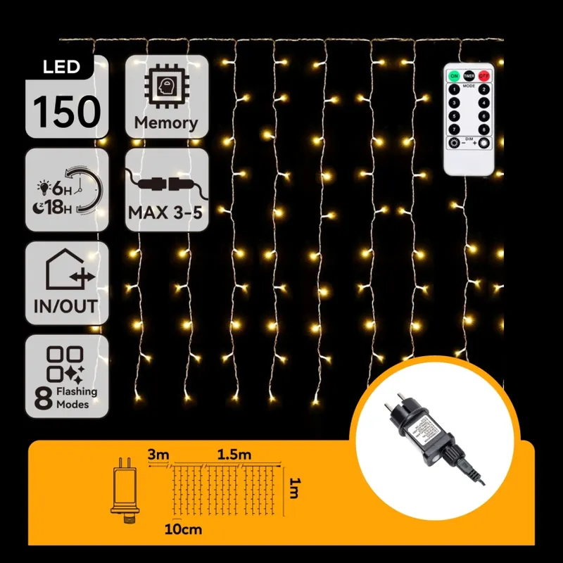 Barato Aigostar - Guirnalda navideña LED para exterior 150xLED/6W/230V/8 funciones 1,5x1m IP44 blanco cálido + mando a distancia