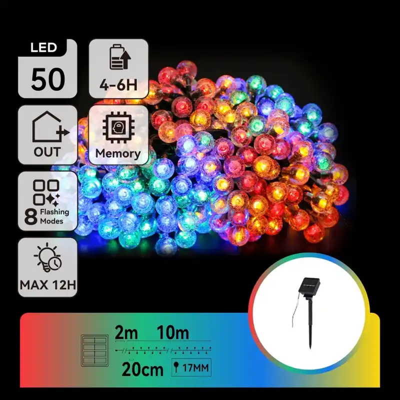 Aigostar - Cadena decorativa solar LED 50xLED/8 funciones 12m IP65 multicolor 800 mAh Solo Por Tiempo Limitado