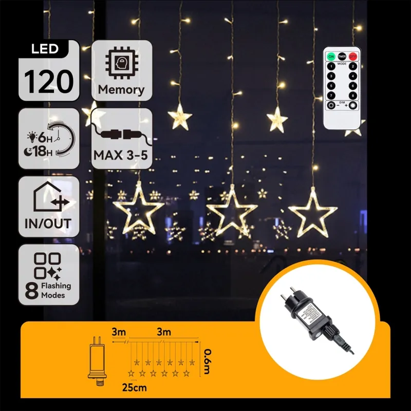 Aigostar - LED Guirnalda navideña para exterior 120xLED/8 funciones 3x0,6 m IP44 blanco cálido + control remoto Pedido Al Por Mayor