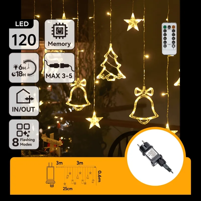 Aigostar - LED guirnalda navideña para exterior 120xLED/8 funciones 3x0,6m IP44 blanco cálido + mando a distancia Novedad