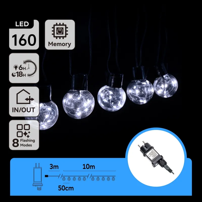 Aigostar - Guirnalda de luces LED para exterior 160 LEDs, 10 m, IP44, blanco frío Rebajas
