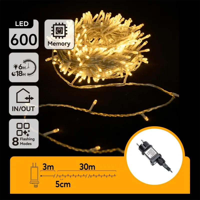 Aigostar - Guirnalda de luces navideñas LED para exterior, 600 LEDs, 30 m, IP44, blanco cálido Última Versión