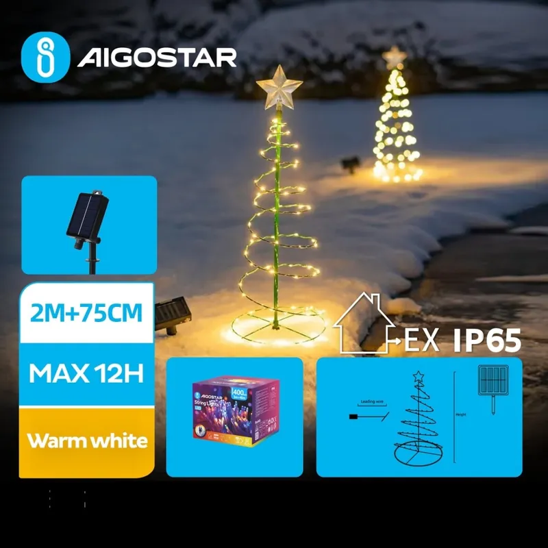 Aigostar - Decoración navideña solar LED/0,26W/3,7V 75cm IP65 blanco cálido Devolución Gratuita