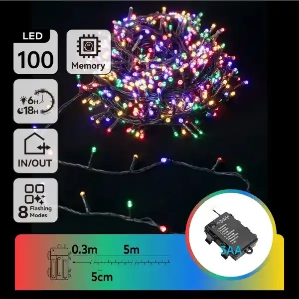 Aigostar - Cadena de luces navideñas LED para exterior 100xLED/8 funciones 3xAA 5,3 m IP44 multicolor Barato