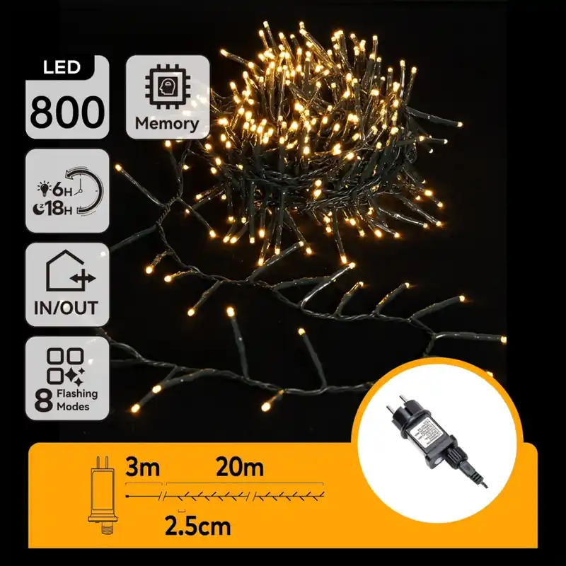 Rebajas Aigostar - Guirnalda navideña LED para exterior, 800 LEDs, 8 funciones, 23 m, IP44, blanco cálido