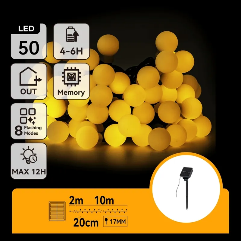 Aigostar - Cadena decorativa solar LED 50xLED/8 funciones 12m 800 mAh IP65 blanco cálido Solo Por Tiempo Limitado