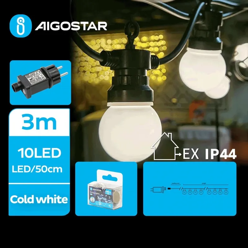 Aigostar - Guirnalda decorativa LED para exterior 10xLED/3m IP44 blanco frío Oferta Especial