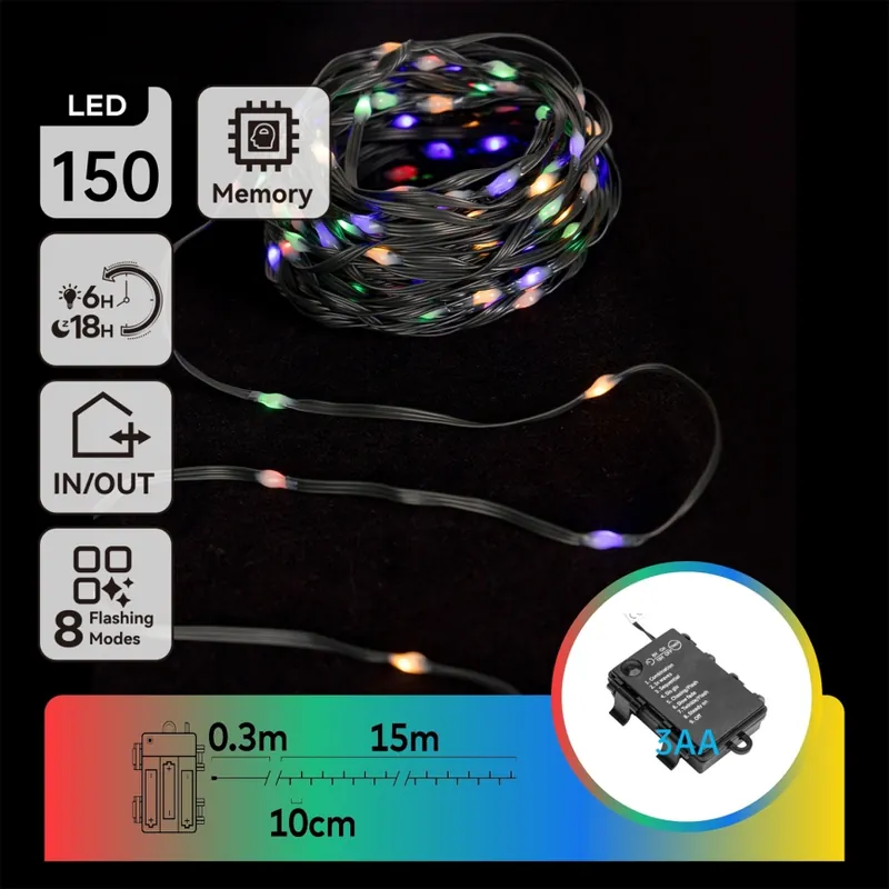A Buen Precio Aigostar - Cadena de luces LED exterior para Navidad 150xLED/8 funciones 3xAA 15,3m IP44 multicolor
