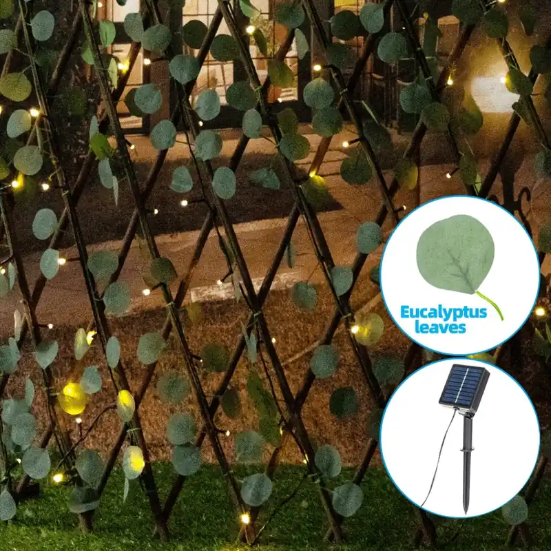 Aigostar - Cadena solar LED 148xLED/2x1,2m IP65 300 mAh blanco cálido eucalipto Precio Bajo