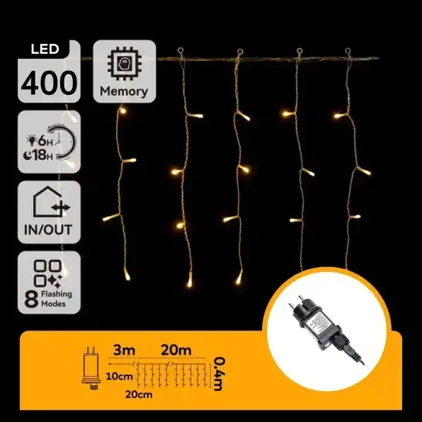 Aigostar - Guirnalda de luces navideñas LED para exteriores 400 LEDs/8 funciones 20x0,4 m IP44 blanco cálido Envío Exprés
