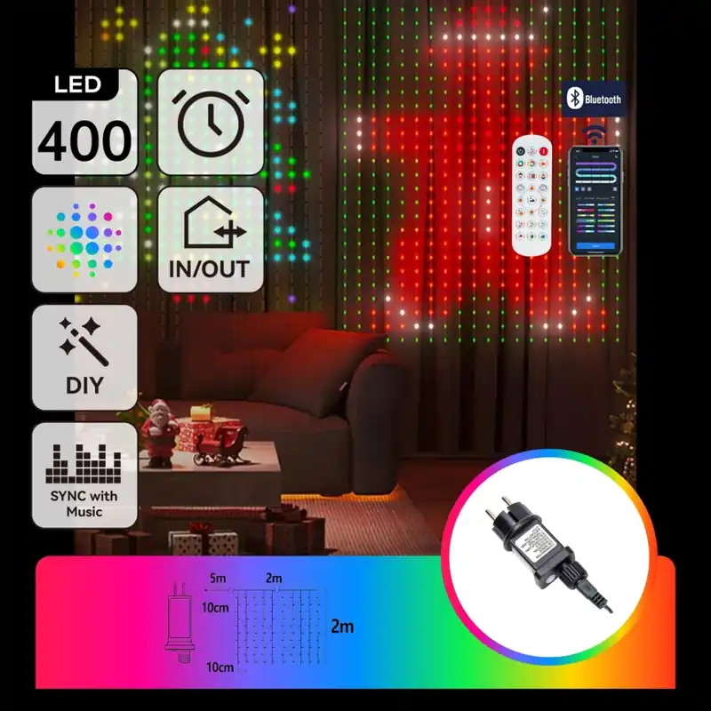 Aigostar - LED RGBY Guirnalda decorativa 400xLED 2x2m IP44 + mando a distancia Máxima Calidad