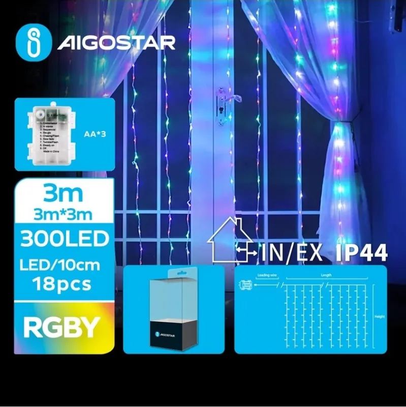 Aigostar - Cadena LED navideña exterior 300xLED/8 funciones 3xAA 6x3m IP44 multicolor Imprescindible (Must-Have)