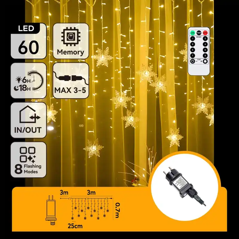Aigostar - Guirnalda navideña LED para exterior 120xLED/8 funciones 3x0,7m IP44 blanco cálido + mando a distancia Compra Hoy