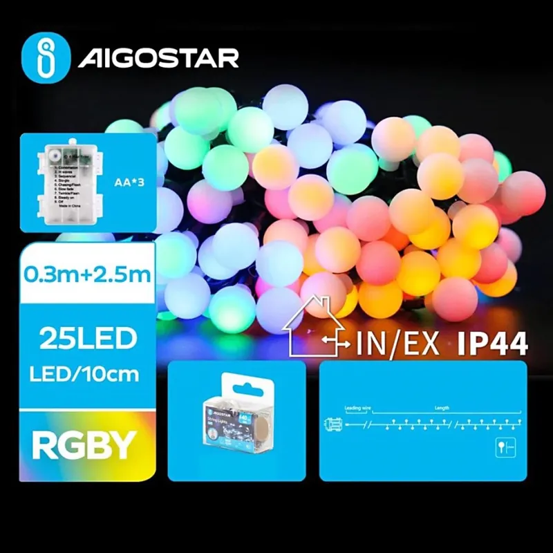 Súper Precio Aigostar - Guirnalda navideña LED para exterior 25 LEDs/3x AA/8 funciones 2,8 m IP44 multicolor