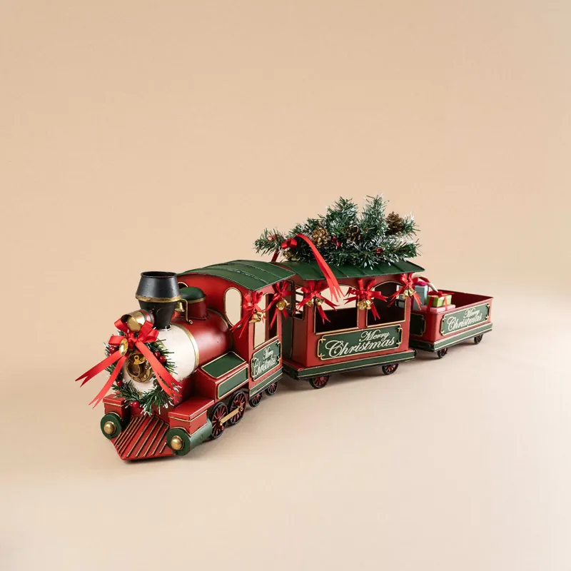 Novedad Tren de Navidad Rojo de Metal
