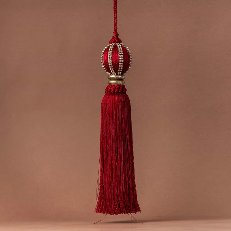 Barato Borla Decorativa de Poliéster Roja y Dorada 27 cm