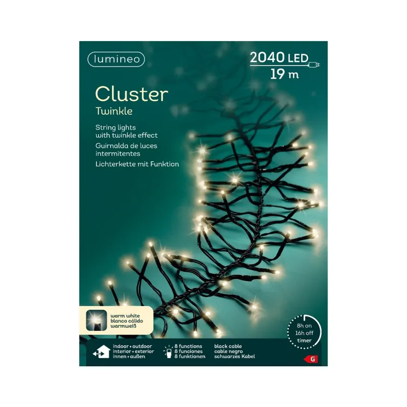 Luces de Navidad Cluster twinkle Blanco 2040 Leds (cable negro de 17m) Última Oportunidad