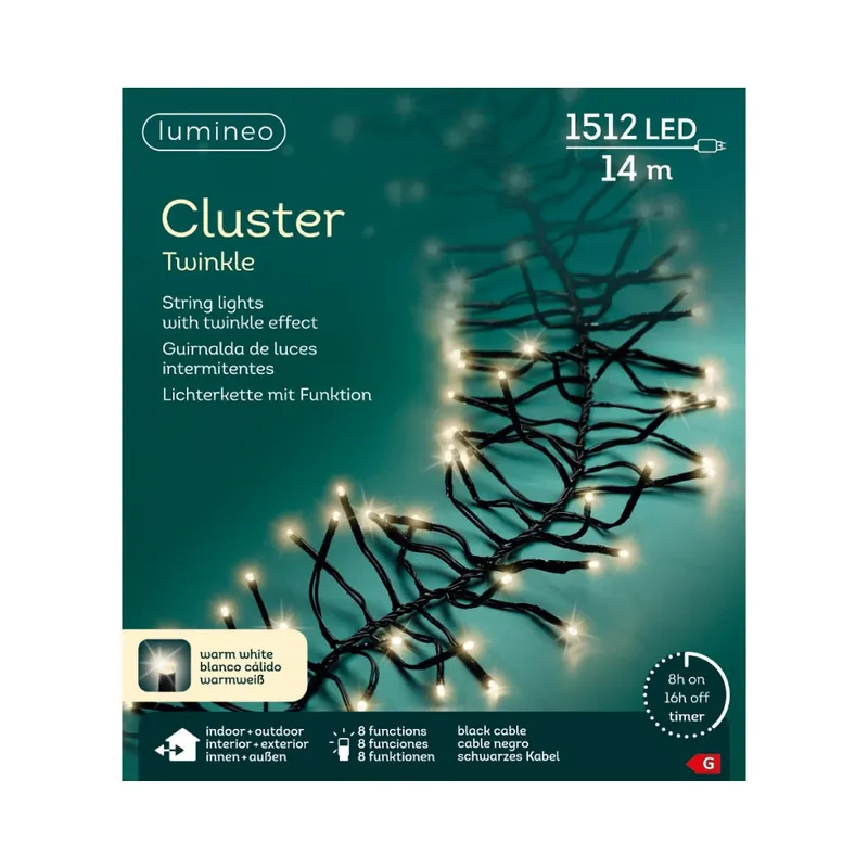 Luces de Navidad Cluster twinkle Blanco 1512 Leds (cable negro de 13,5m) Nuevo Modelo