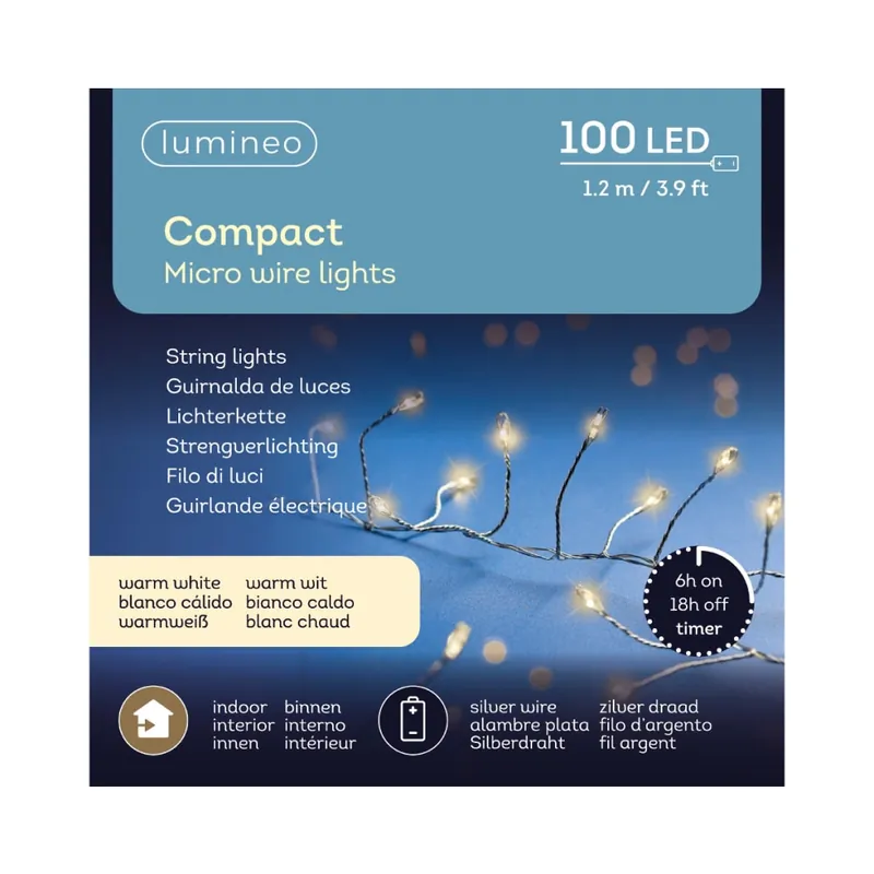 Moderno Luces de Navidad Compact Blanco micro 100 Leds (cable plateado de 1,2m)