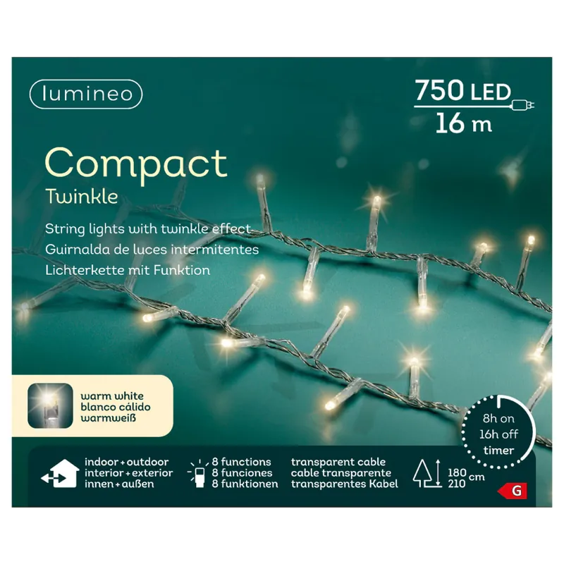Luces de Navidad Compact twinkle Blanco  750 Leds (cable transparente de 16m) Ordena Ya