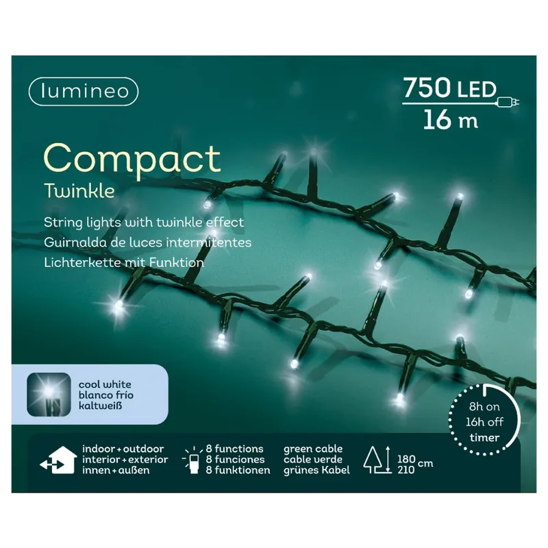 Luces de Navidad Compact twinkle Blanco frío  750 Leds (cable verde de 16m) Directo De Fábrica