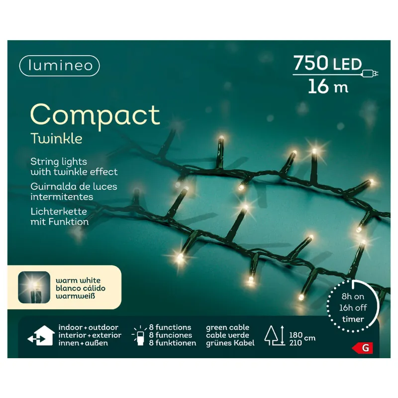 Precio Económico Luces de Navidad Compact twinkle Blanco  750 Leds (cable verde de 16m)