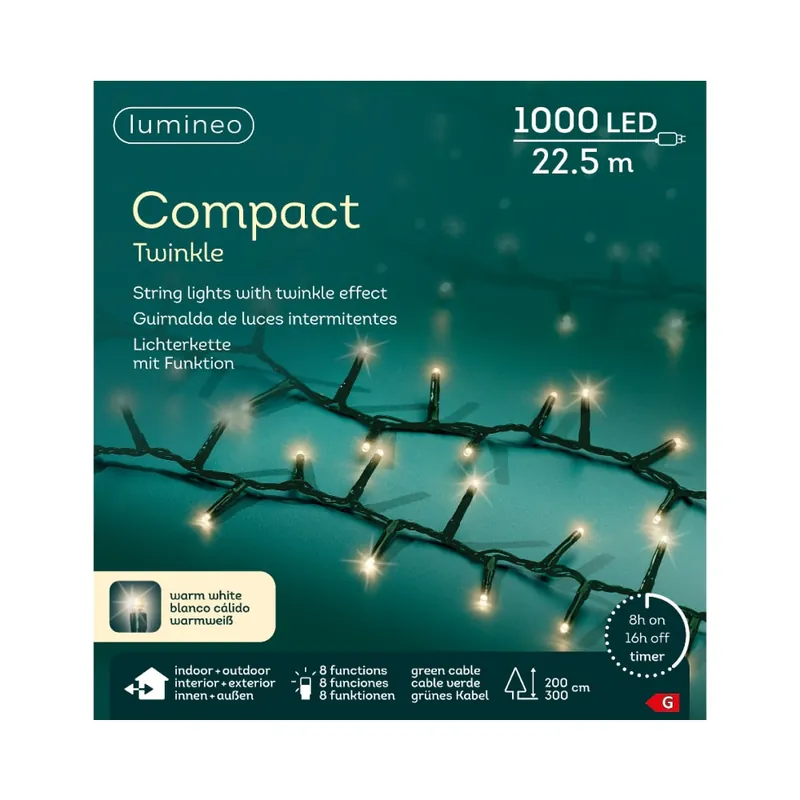 Luces de Navidad Compact twinkle Blanco 1000 Leds (cable verde de 22,5m) Nueva Colección