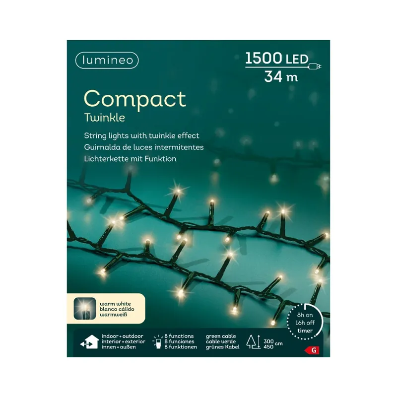 Luces de Navidad Compact twinkle Blanco 1500 Leds (cable verde de 34m) Solo Hoy
