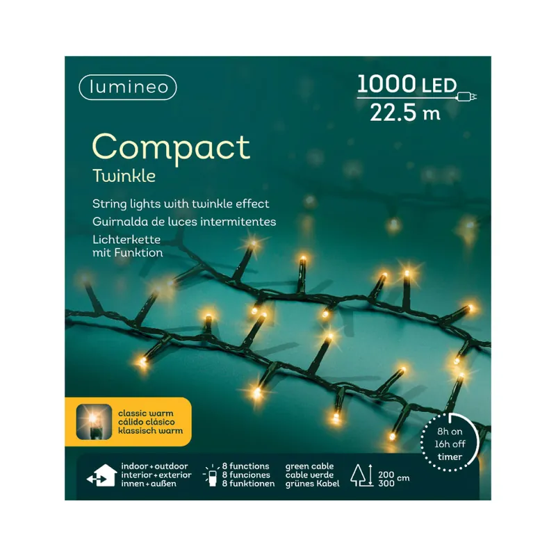 Luces de Navidad Compact twinkle Amarillo 1000 Leds (cable verde de 22,5m) Marca Reconocida