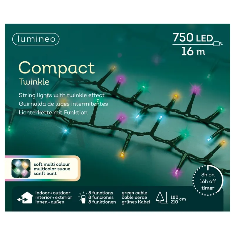 Premium Luces de Navidad Compact twinkle Multicolor  750 Leds (cable verde de 16m)
