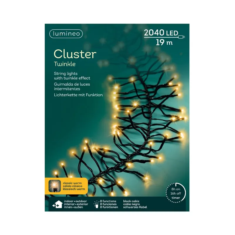 Luces de Navidad Cluster twinkle Amarillo 2040 Leds (cable negro de 17m) Envío Gratis