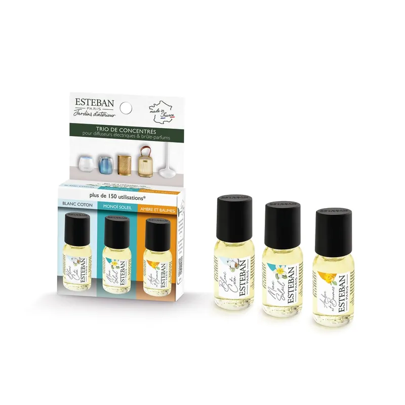 Hecho A Mano Kit 3 aceites perfumados de 15ml (blanc coton, monoi soleil y ambre et baumes)