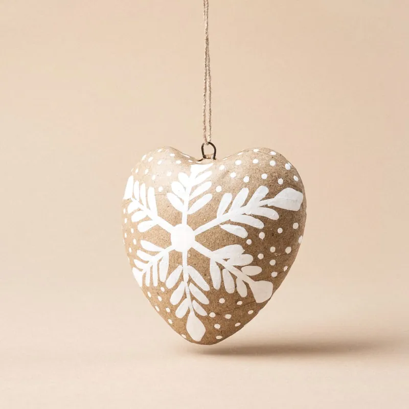 Oferta De Temporada Corazón Colgante de Papel Maché Natural/Blanco