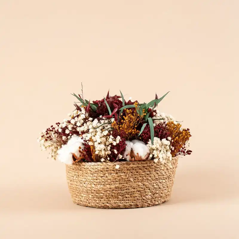 Stock Limitado Cesto de Eucalipto Nicolli, Hortensia y Algodón preservado