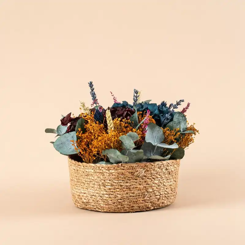 Directo De Fábrica Cesto de Eucalipto Cinerea con Hortensia, Lavanda y Trigo preservado