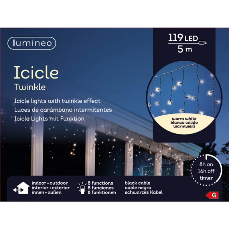 Nueva Colección Cortina de Luces LED Blanco Cálido con Efecto Centelleo para Exterior - 5 m 500cm 119 luces