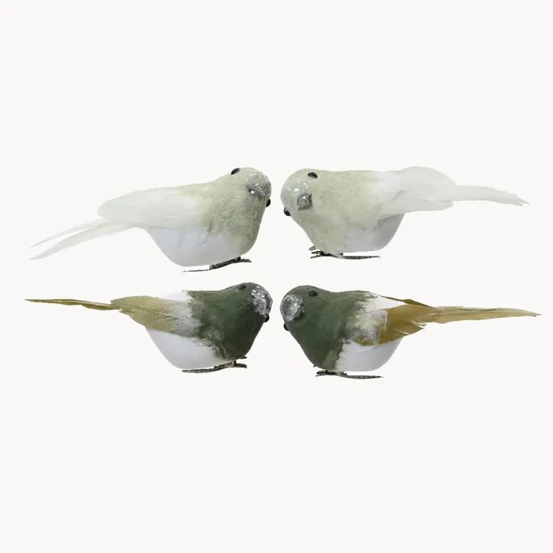 Clip Decorativo Pájaro con Purpurina y Plumas verde/blanco Precio Reducido